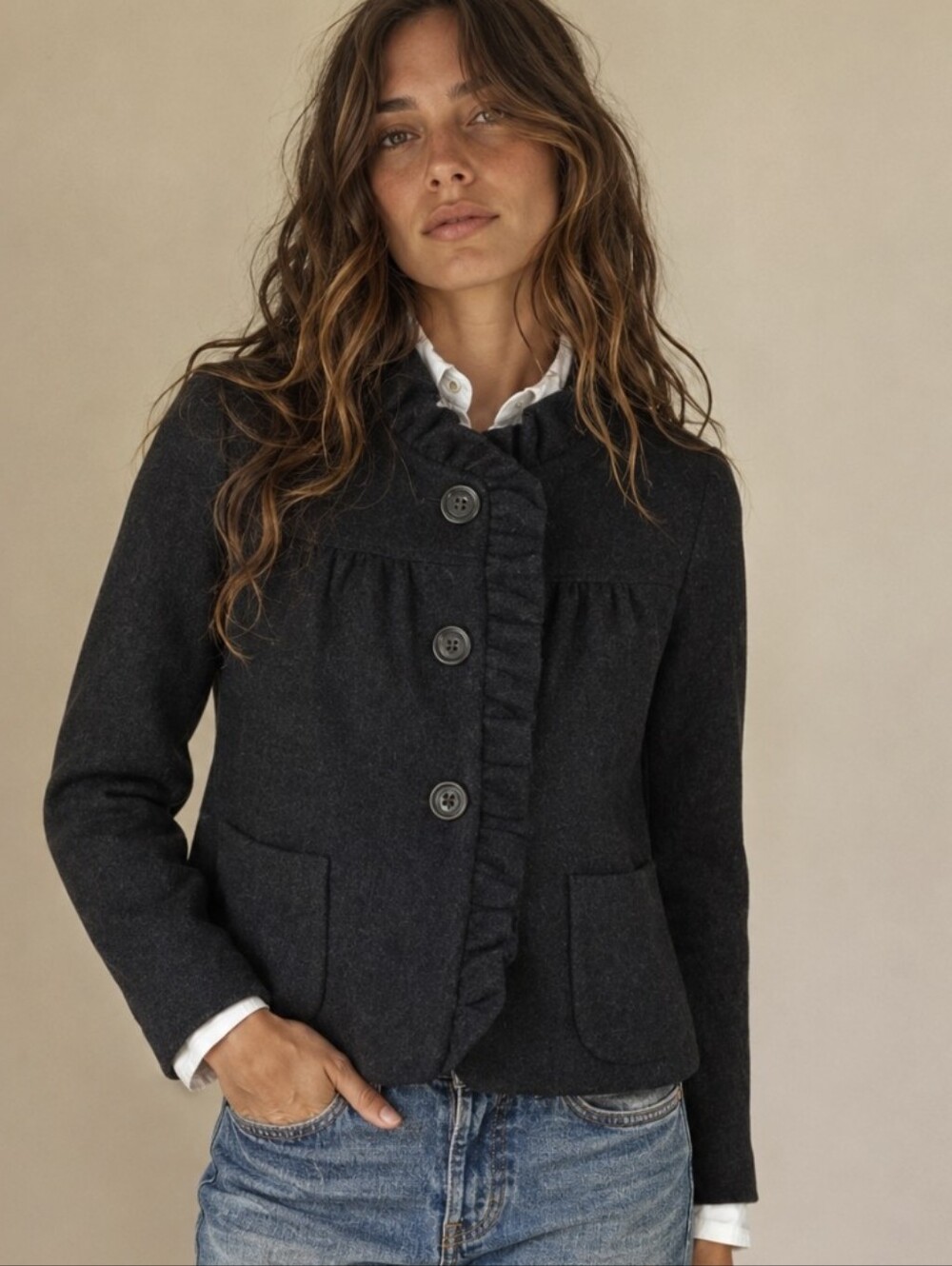 J. Crew Fiona Ruffled 100% Wool Blazer Jacket Sz 6 Old Money Preppy Academia Y2K